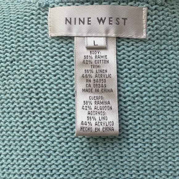 VTG Nine West Cardigan Sz L Blue Ramie Open Front Crochet Bell Sleeve Boho Y2K - Picture 8 of 10